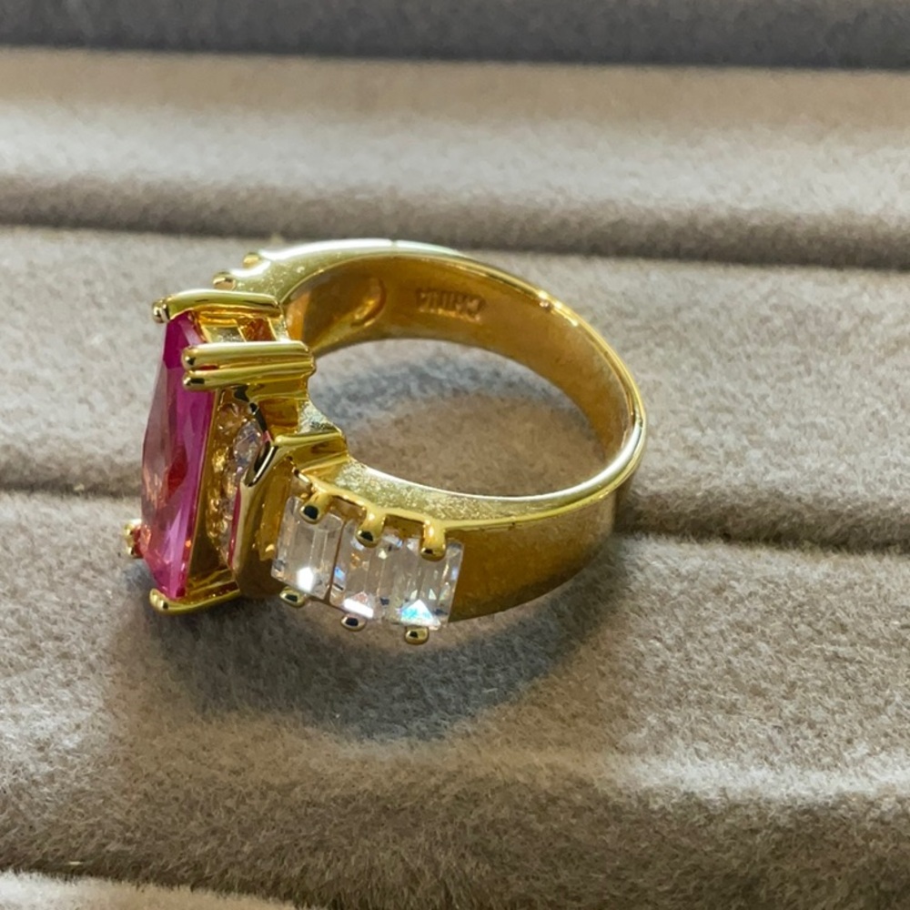 Pink & White Cubic Zirconia Gold Vermeil Sterling Silver Ring - Picture 3 of 5